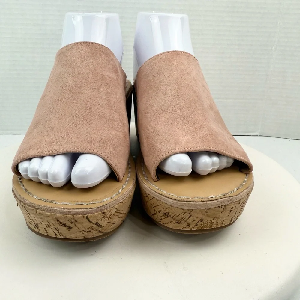 Madden Girl Lolitta Women's Pink Suede‎ Slip On Cork Wedge Sandals Size 8.5